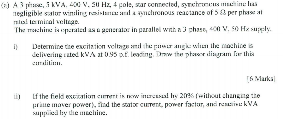 Solved (a) A 3 phase, 5 kVA, 400 V, 50 Hz, 4 pole, star | Chegg.com