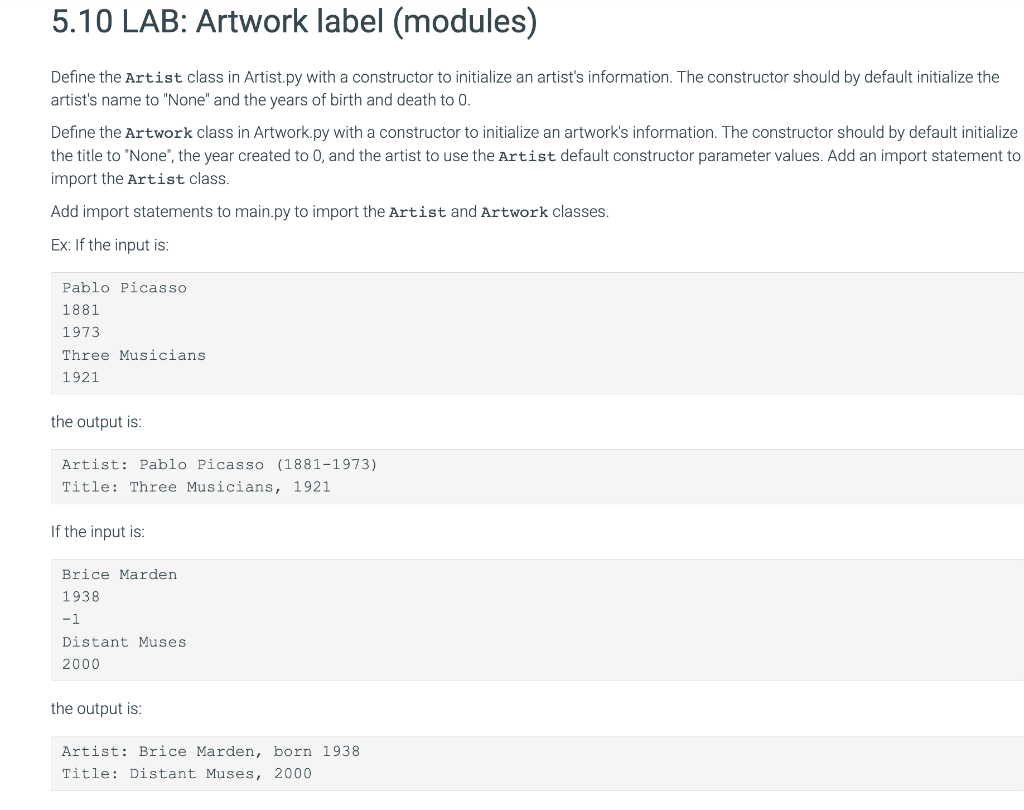 Solved 5.10 LAB Artwork label (modules) Define the Artist
