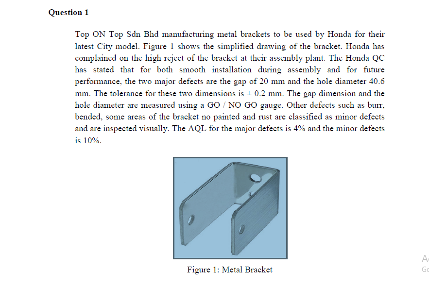 Solved Question 1 Top ON Top Sdn Bhd manufacturing metal Chegg.com