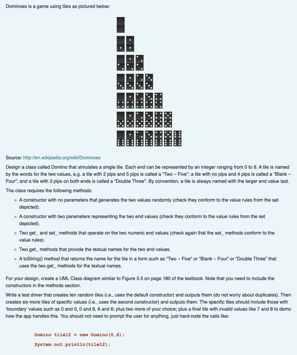 Solved Design a class called Domino that simulates a single | Chegg.com