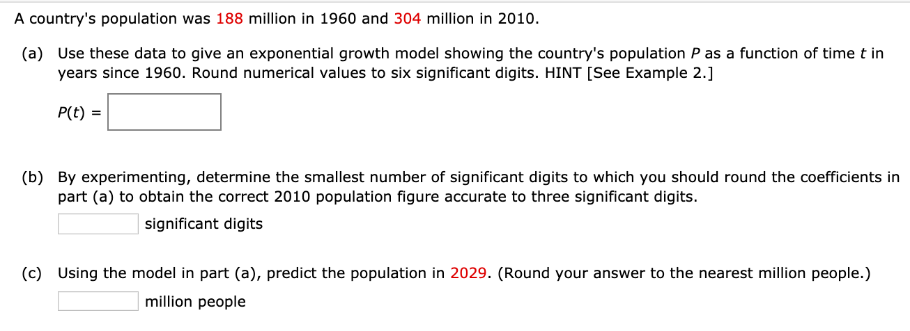 Solved A country's population was 188 million in 1960 and | Chegg.com