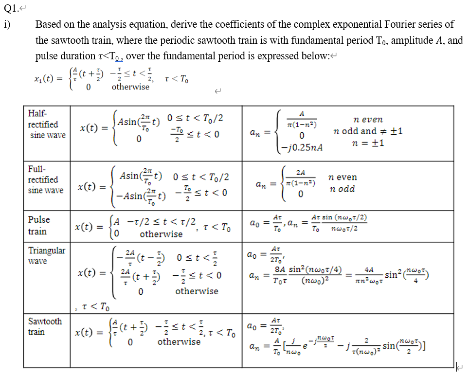 Solved Q1.- i) Based on the analysis equation, derive the | Chegg.com