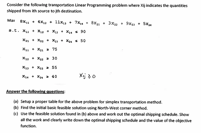Consider the following transportation Linear | Chegg.com