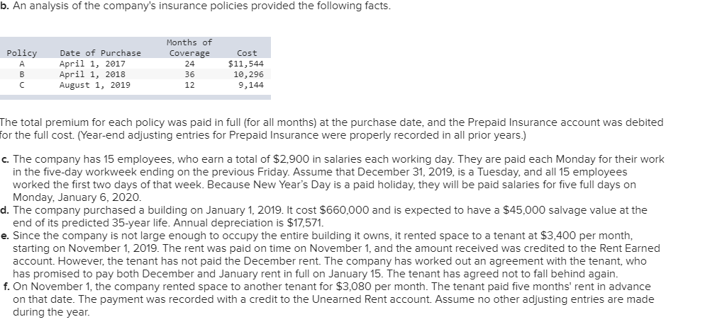 Solved b. An analysis of the company's insurance policies | Chegg.com