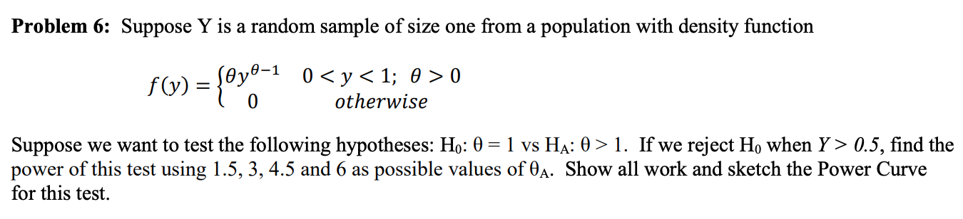 Solved Problem 6: Suppose Y is a random sample of size one | Chegg.com