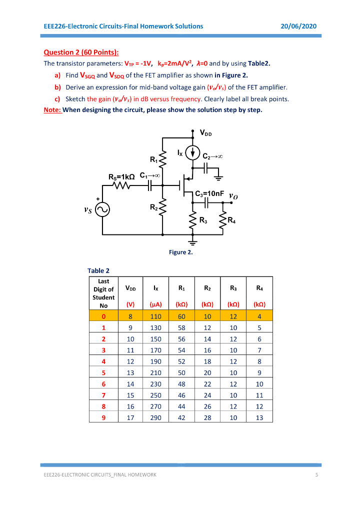 EEE226-Electronic Circuits-Final Homework Solutions | Chegg.com