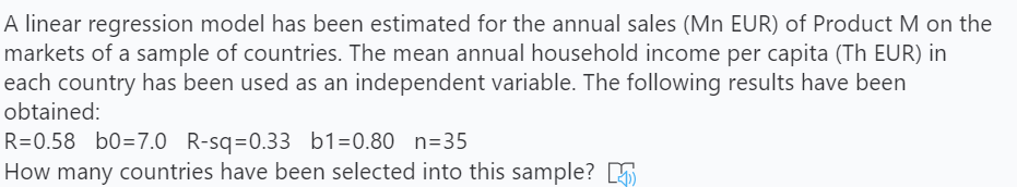 Solved A linear regression model has been estimated for the | Chegg.com