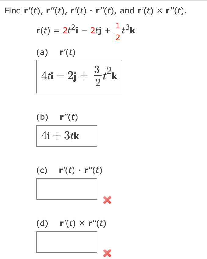 Solved Find r′(t),r′′(t),r′(t)⋅r′′(t), and r′(t)×r′′(t).