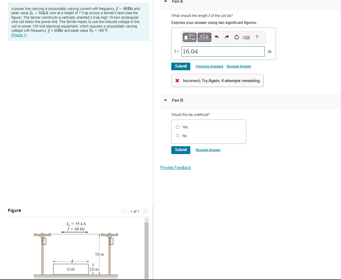 Solved A power line carrying a sinusoidally varying current | Chegg.com