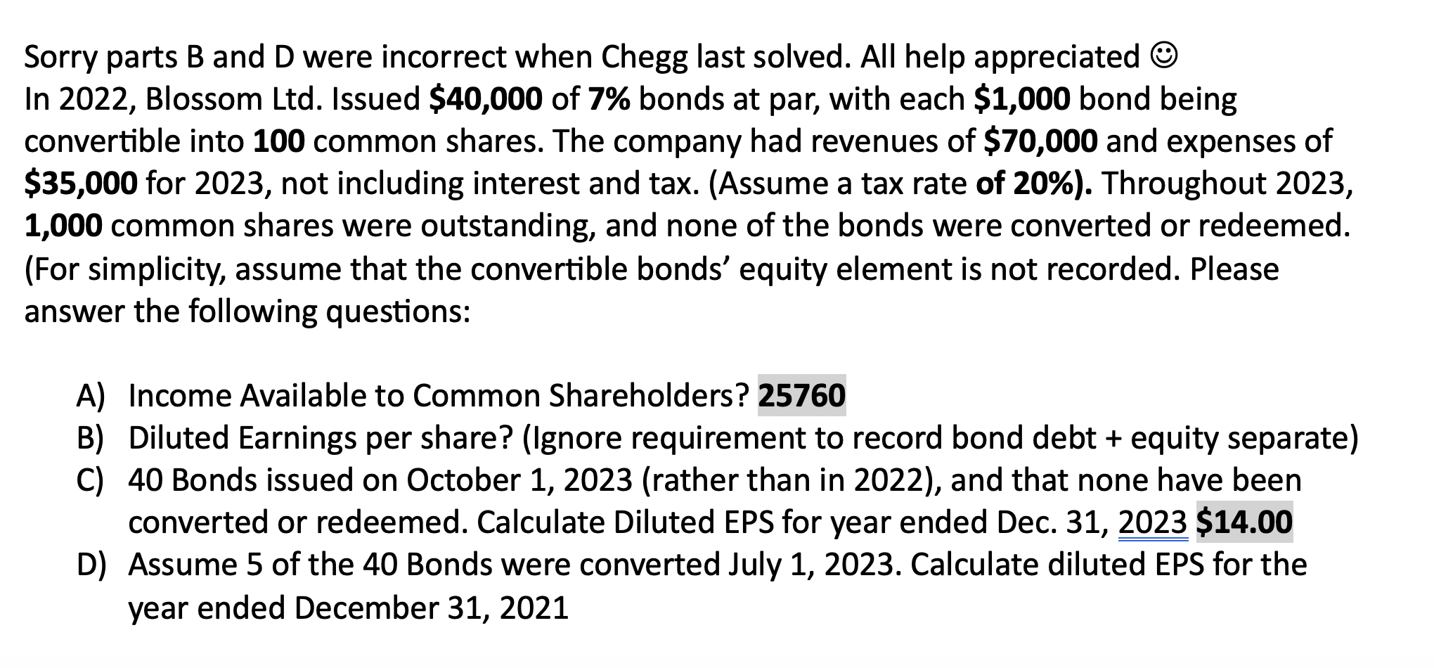 Solved Sorry Parts B ﻿and D ﻿were Incorrect When Chegg Last | Chegg.com