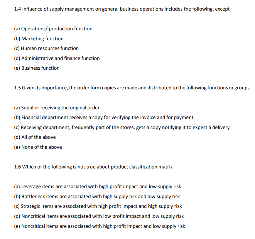 Solved 1.4 Influence of supply management on general | Chegg.com