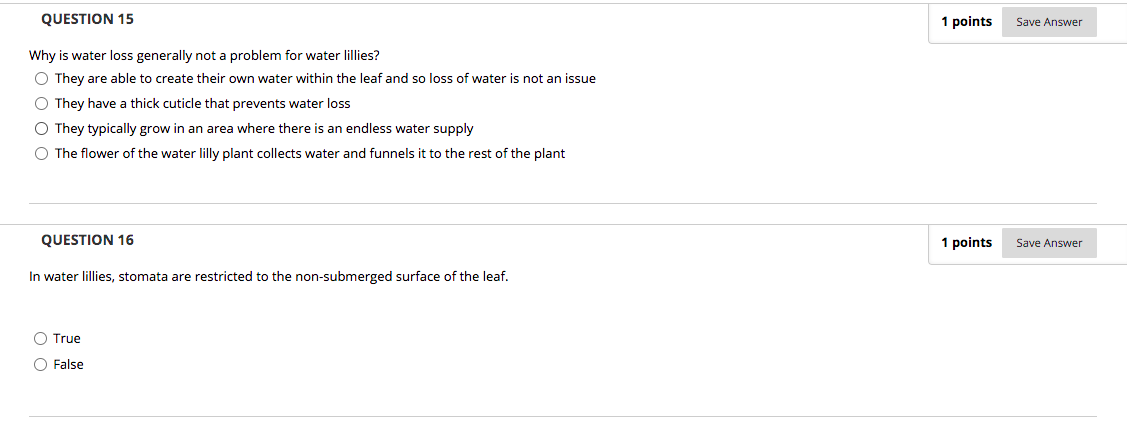 Solved QUESTION 15 1 points Save Answer Why is water loss | Chegg.com