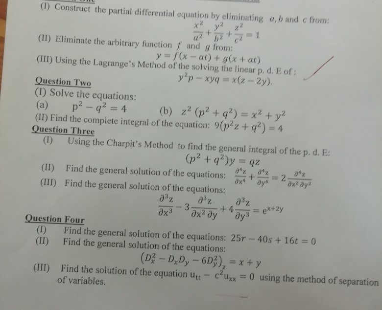Solved 0) Construct the partial differential equation by | Chegg.com