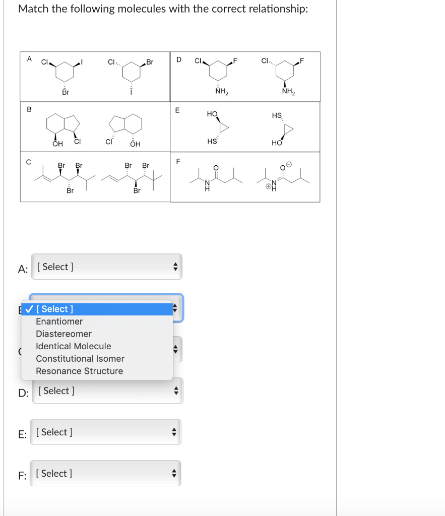 Solved Match the following molecules with the correct | Chegg.com