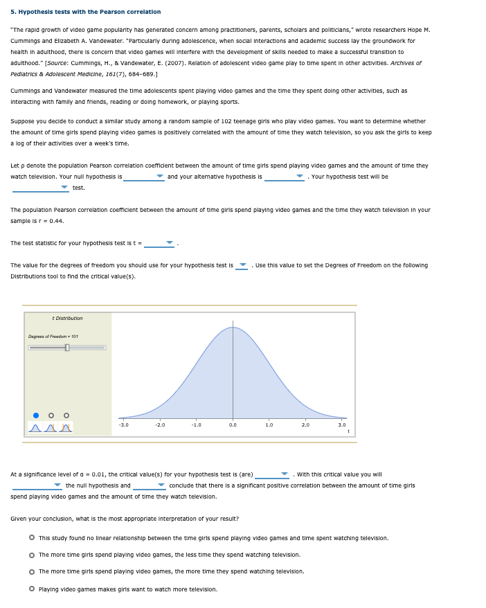 Solved 5. Hypothesis tests with the Pearson correlation "The