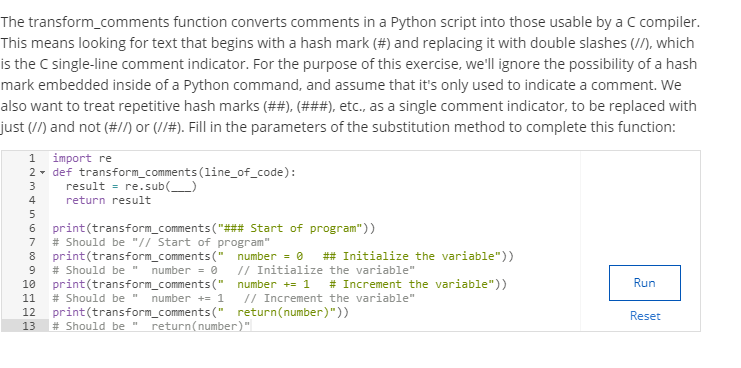 Solved The transform_comments function converts comments in | Chegg.com image.