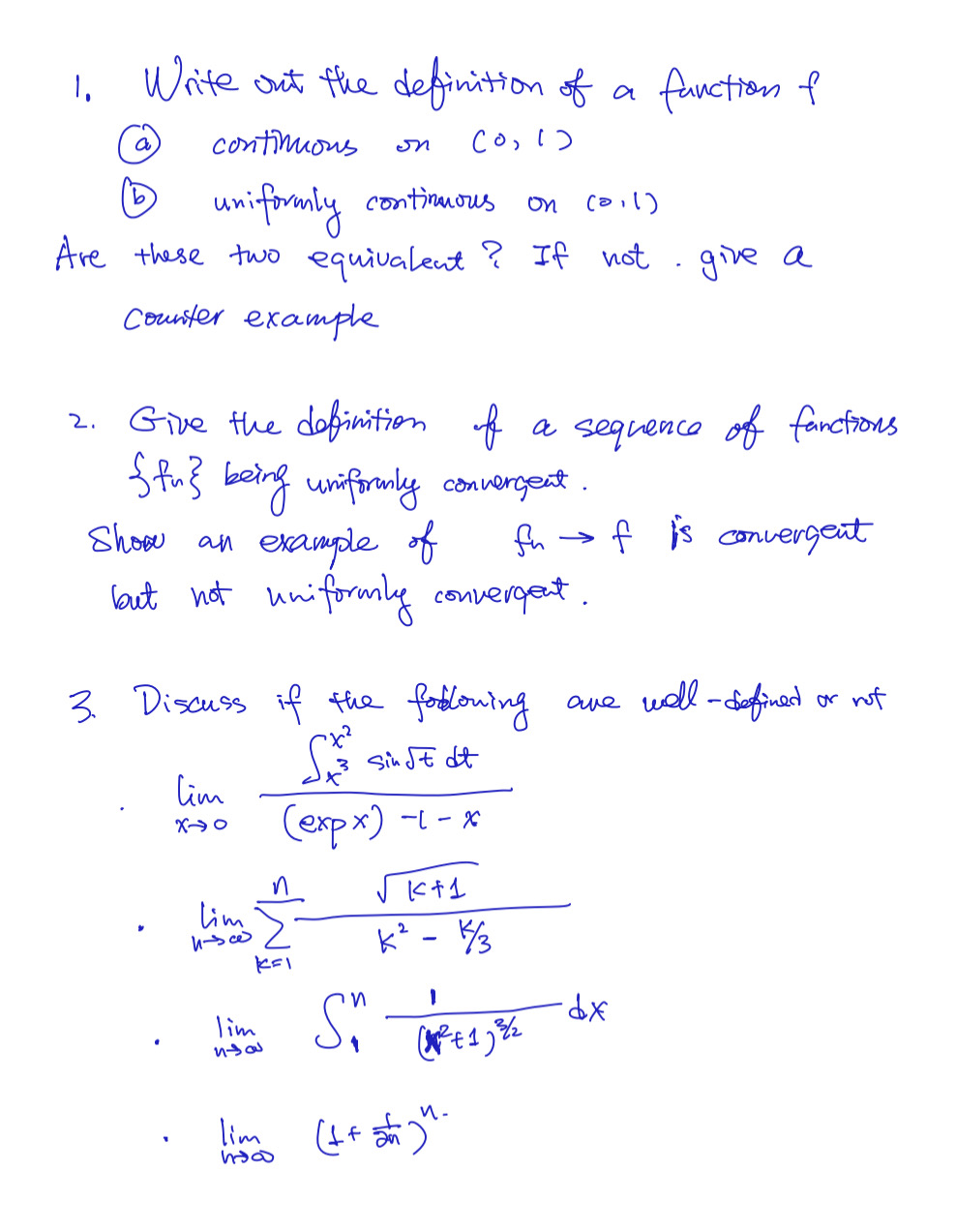 Solved 1. Write ont the definition of a fanction f (a) | Chegg.com