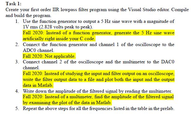 Task 1: Create your first order IIR lowpass filter 