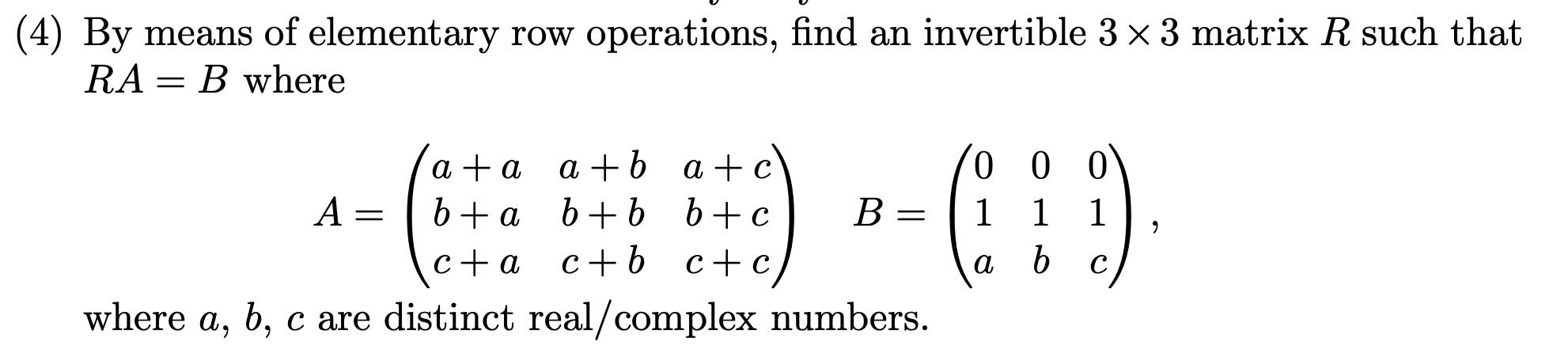 Solved 4) By means of elementary row operations, find an | Chegg.com