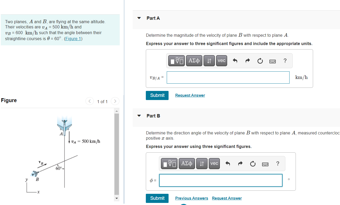 Solved Two Planes, A And B, Are Flying At The Same Altitude. | Chegg.com