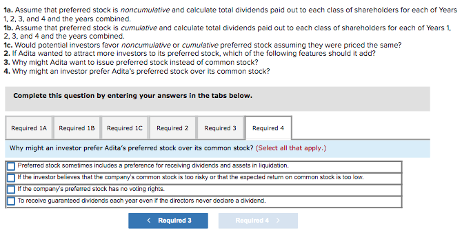 Solved 1a. Assume that preferred stock is noncumulative and | Chegg.com