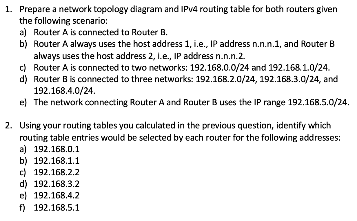 Solved 1. Prepare A Network Topology Diagram And IPv4 | Chegg.com