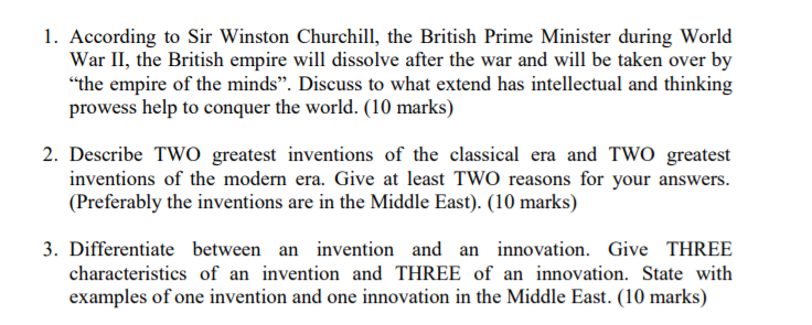 Solved 1. According To Sir Winston Churchill, The British | Chegg.com