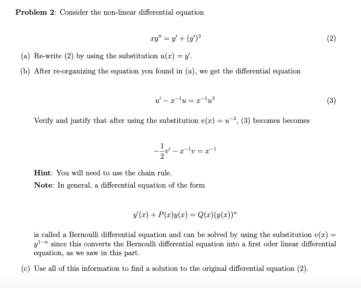 Solved Problem 2 Consider The Non Linear Differential Eq Chegg Com