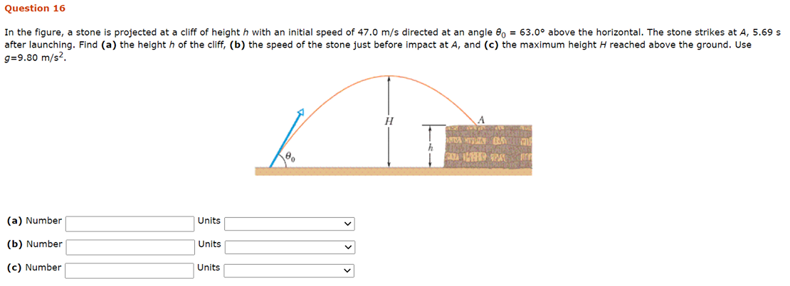 Solved Question 16 In the figure, a stone is projected at a | Chegg.com