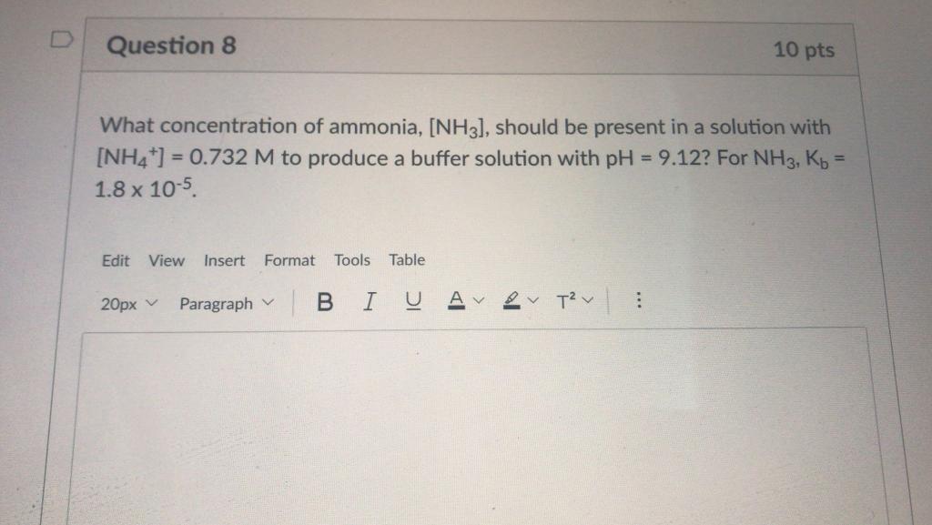 Solved Question 8 10 Pts What Concentration Of Ammonia, | Chegg.com