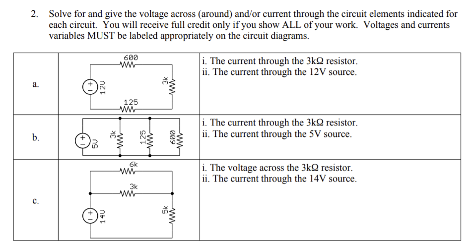 Solved 2. Solve for and give the voltage across (around) | Chegg.com