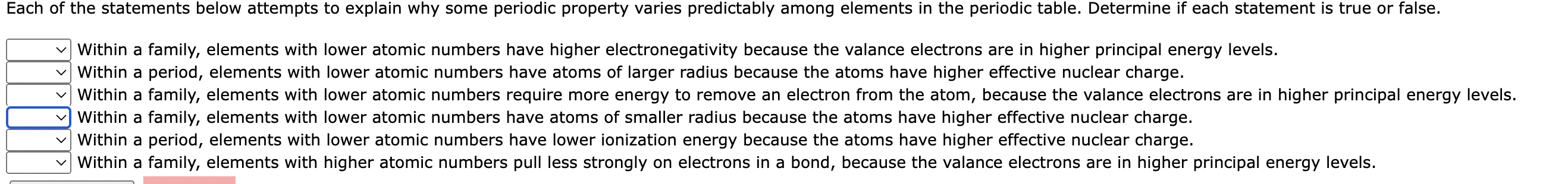 Solved Within a family, elements with lower atomic numbers | Chegg.com