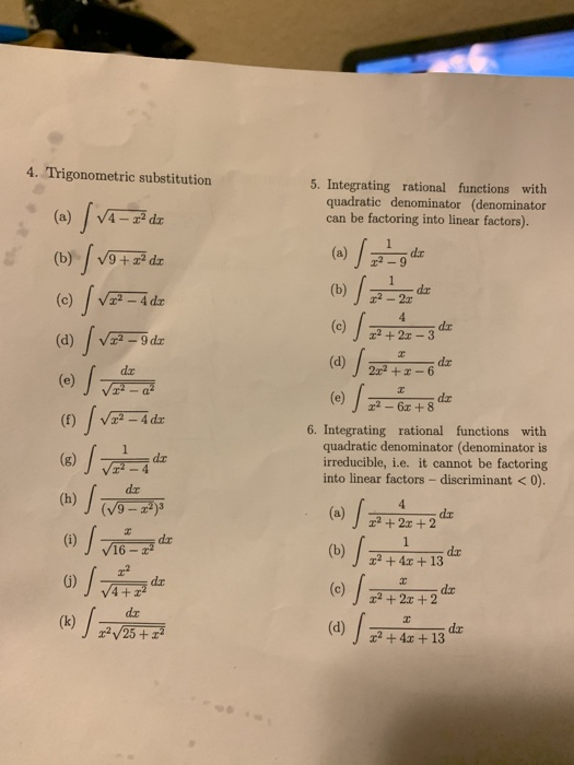 Solved Worksheet on Integration Techniques 1. Evaluate (a) z | Chegg.com
