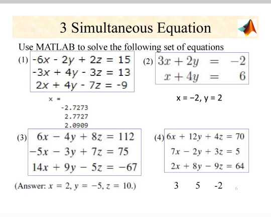 X 3 Simultaneous Equation Use Matlab To Solve The Chegg 