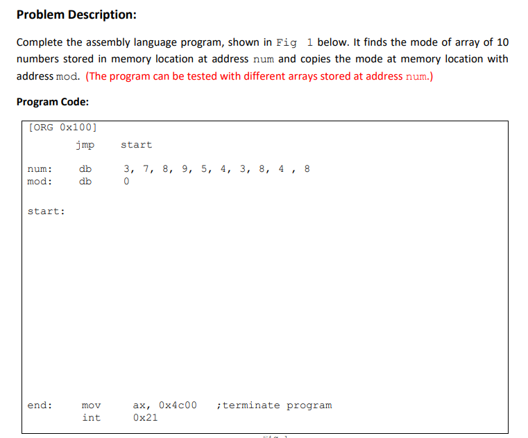 Solved Problem Description: Complete The Assembly Language | Chegg.com