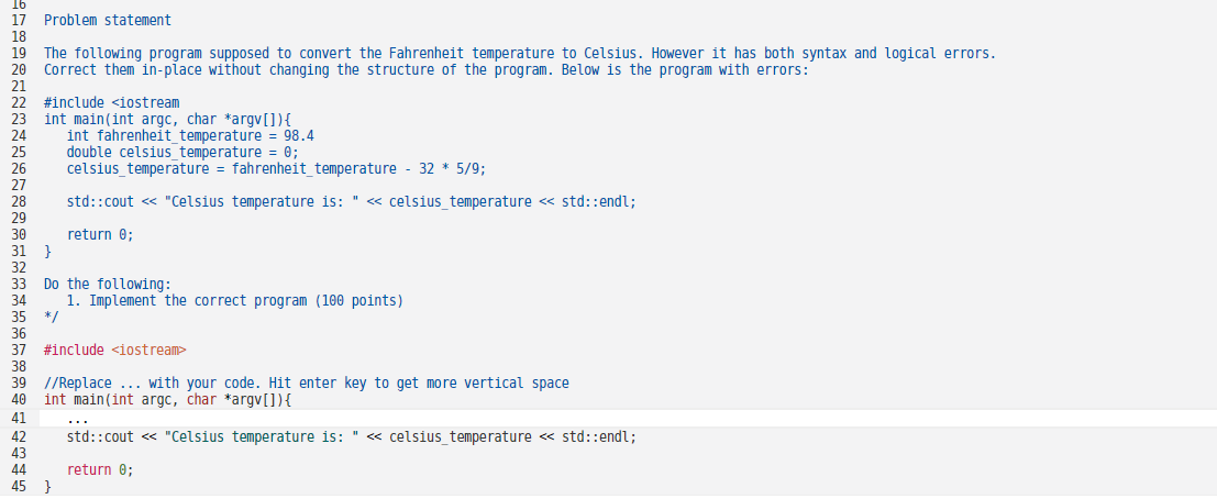 Solved Problem statement The following program supposed to | Chegg.com