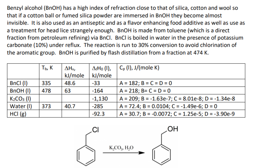 Benzyl alcohol (BnOH) has a high index of refraction | Chegg.com