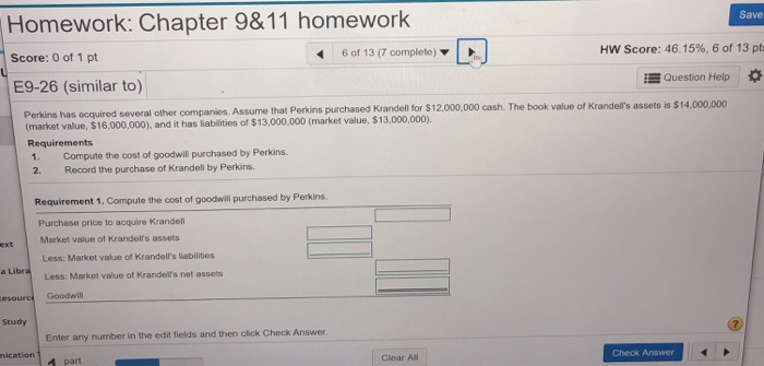 Solved Save Homework: Chapter 9&11 homework Score: 0 of 1 pt | Chegg.com