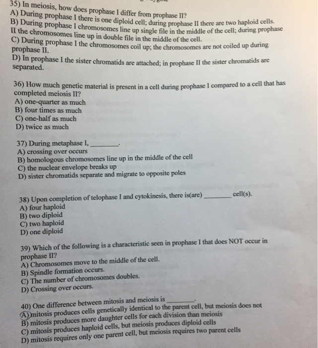 Solved 35) In meiosis, how does prophase I differ from | Chegg.com
