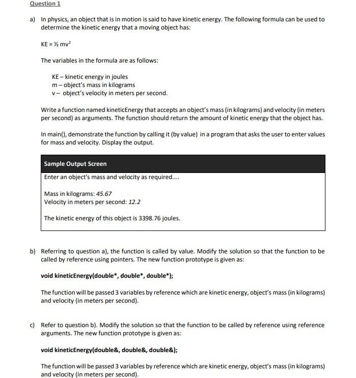 Solved Question 1 a) in physics, an object that is in motion | Chegg.com