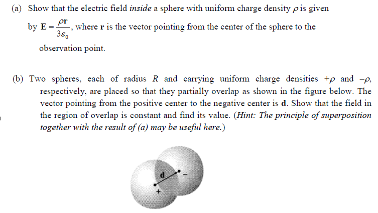 Solved (a) Show that the electric field inside a sphere with | Chegg.com