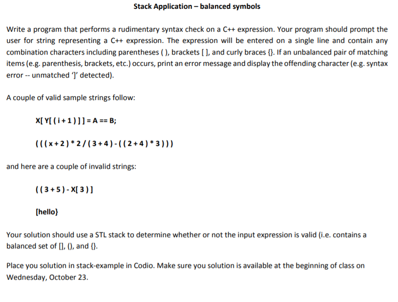 Solved Stack Application balanced symbols Write a program