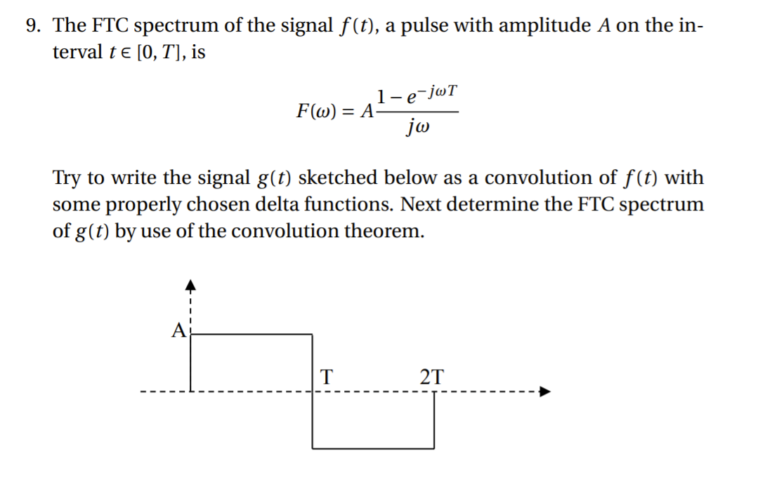 Solved 9. The FTC spectrum of the signal f(t), a pulse with | Chegg.com