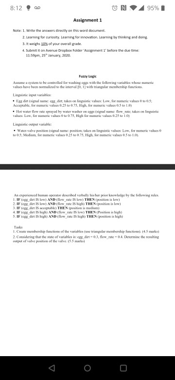 8:12 ! CD ON 95% Assignment 1 Note: 1. Write the answers directly on this word document 2. Learning for curiosity. Learning f