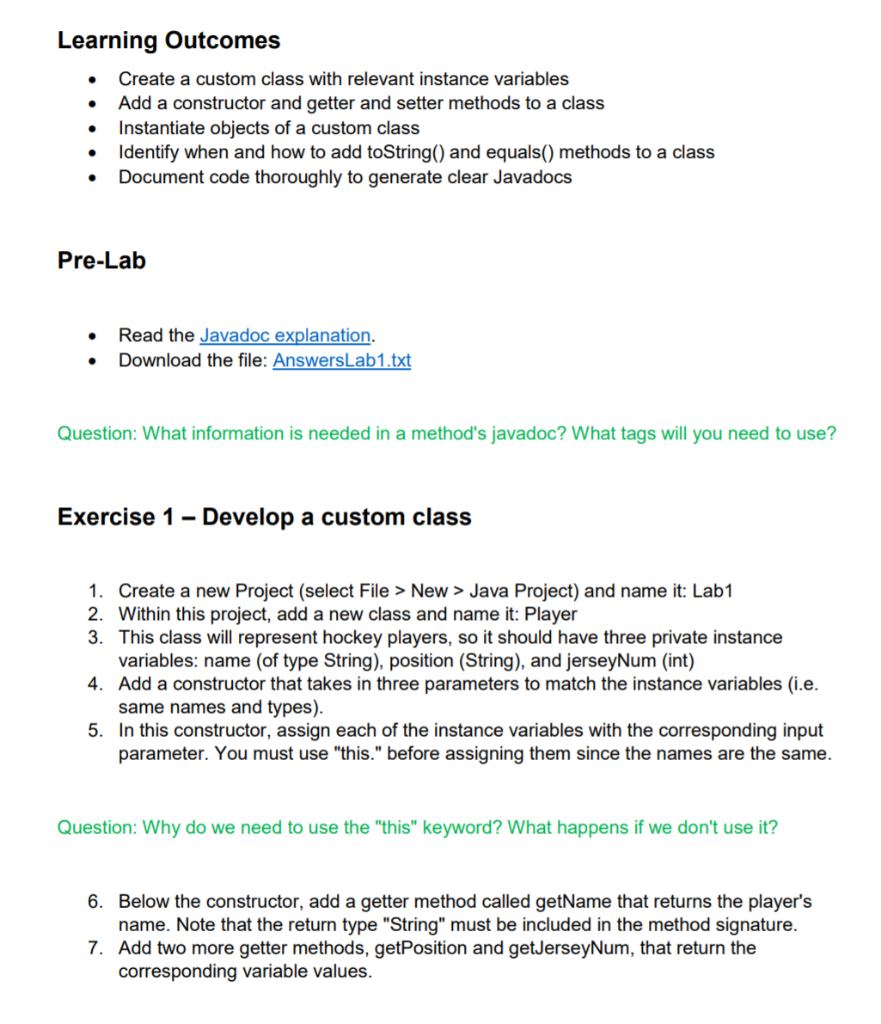 Solved Learning Outcomes Create a custom class with relevant | Chegg.com
