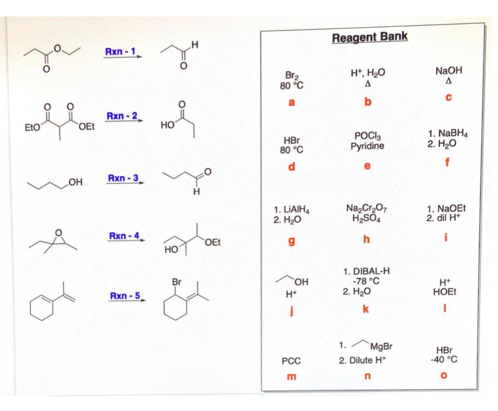 Solved Reagent Bank H Rxn 1 Ho Br2 80 C H H A Naoh D B Chegg Com