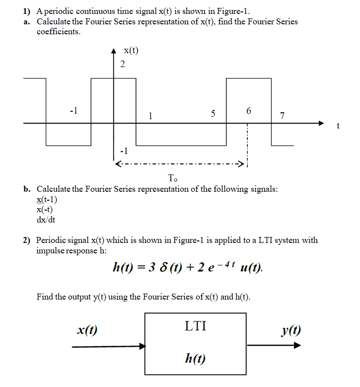Solved 1) A periodic continuous time signal x(t) is shown in | Chegg.com