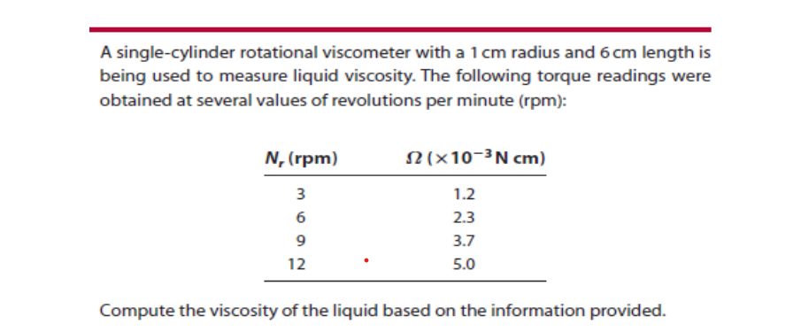 Solved A single-cylinder rotational viscometer with a 1 cm | Chegg.com