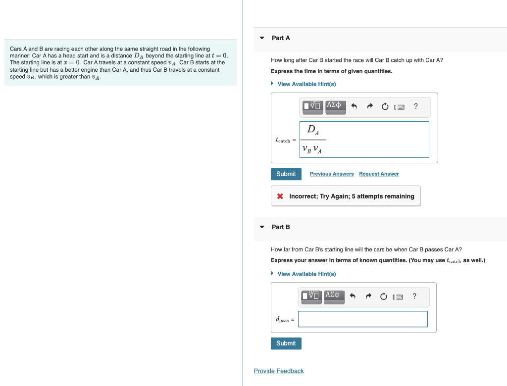 Solved Cars A And B Are Racing Each Other Along The Same | Chegg.com