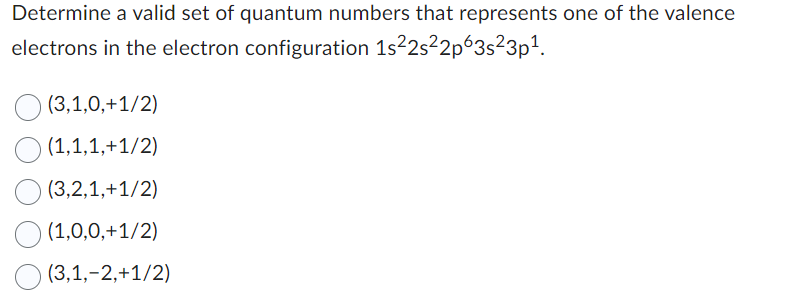 Solved Determine a valid set of quantum numbers that | Chegg.com